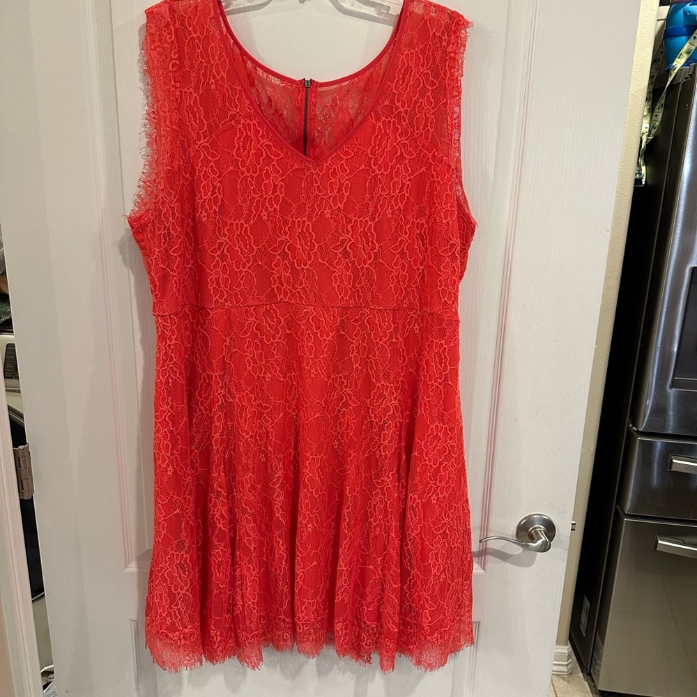 Torrid deep sea coral lace skater dress. Plus size 3 - Picture 2 of 9